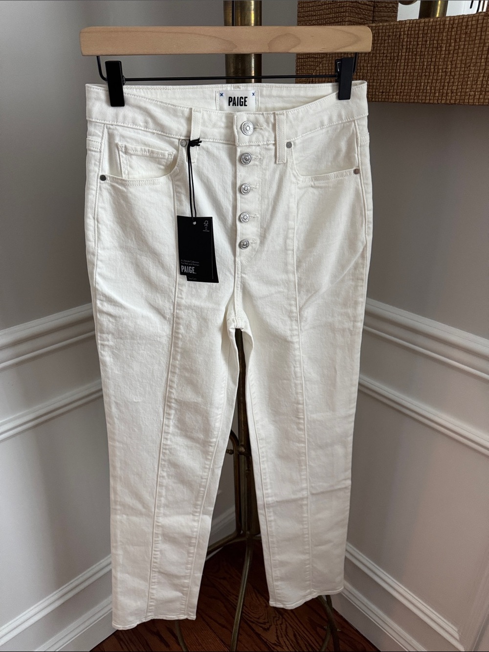 PAIGE Off-White High-Rise Button-Fly Straight Jeans